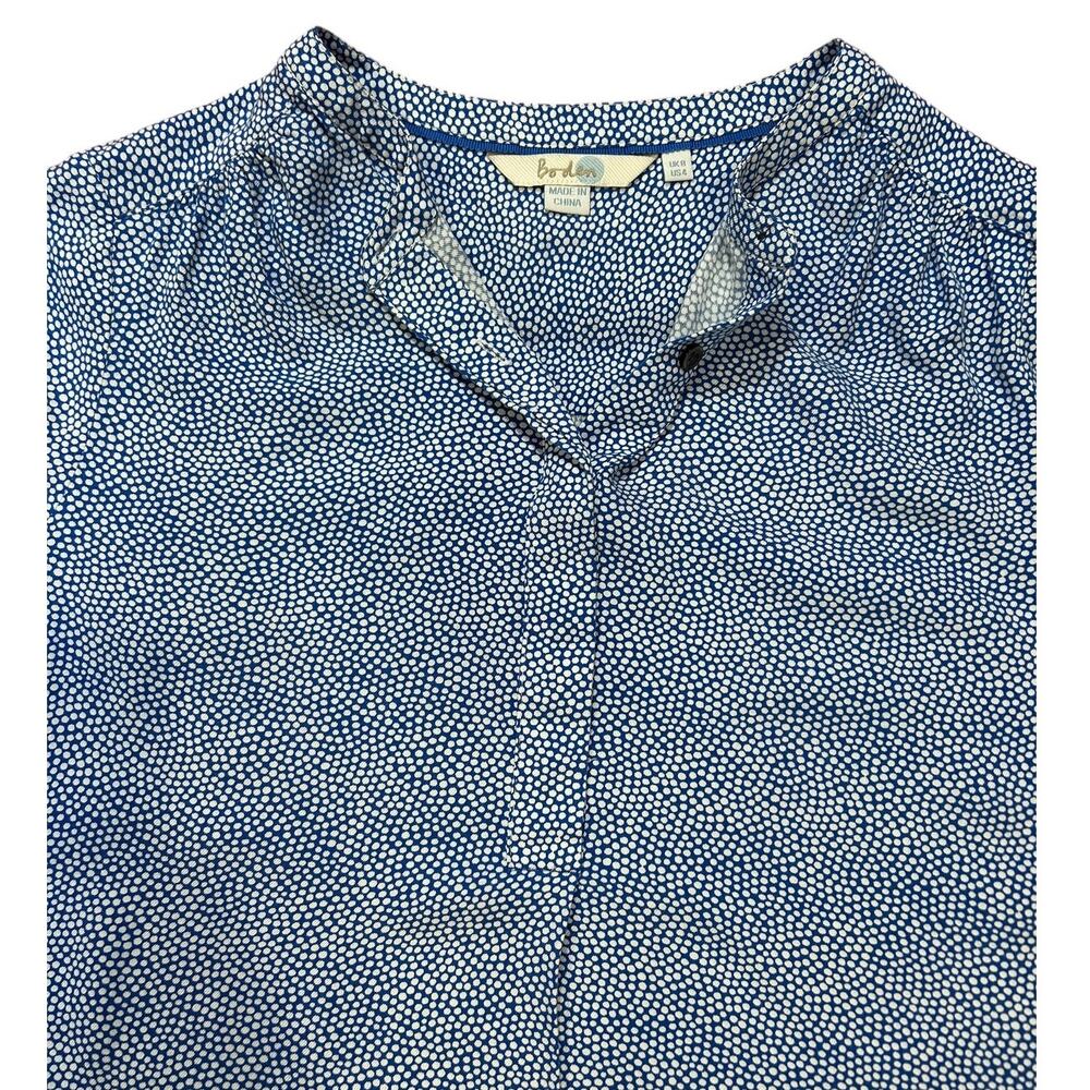 BODEN Women's Paula Polka Dot Shirt US 4 Popover Collarless Long Sleeve Tunic